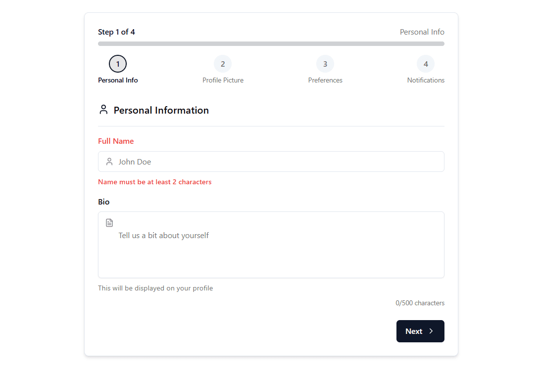 Multi-Step Onboarding Wizard Component